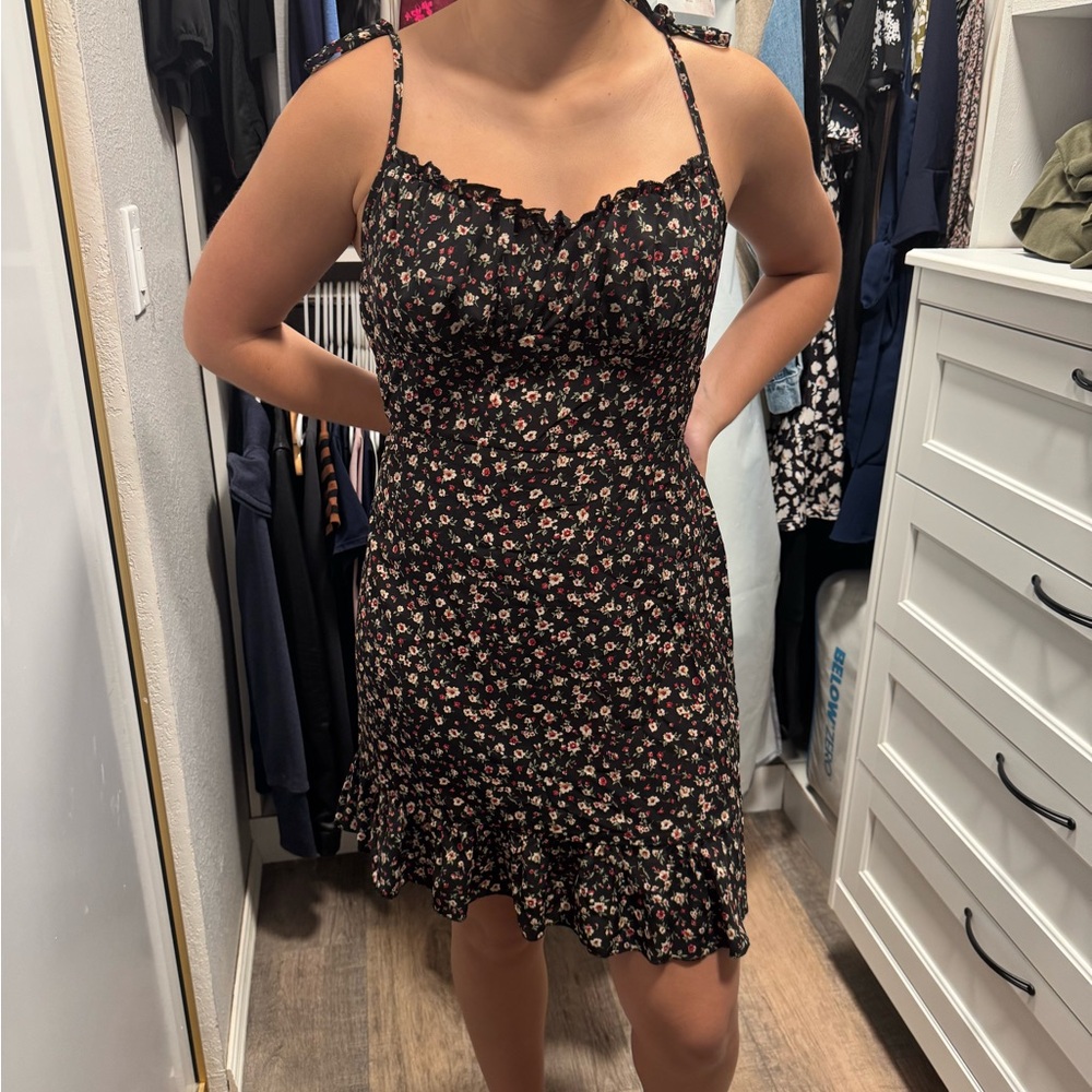 Floral Black Dress with Spaghetti Straps